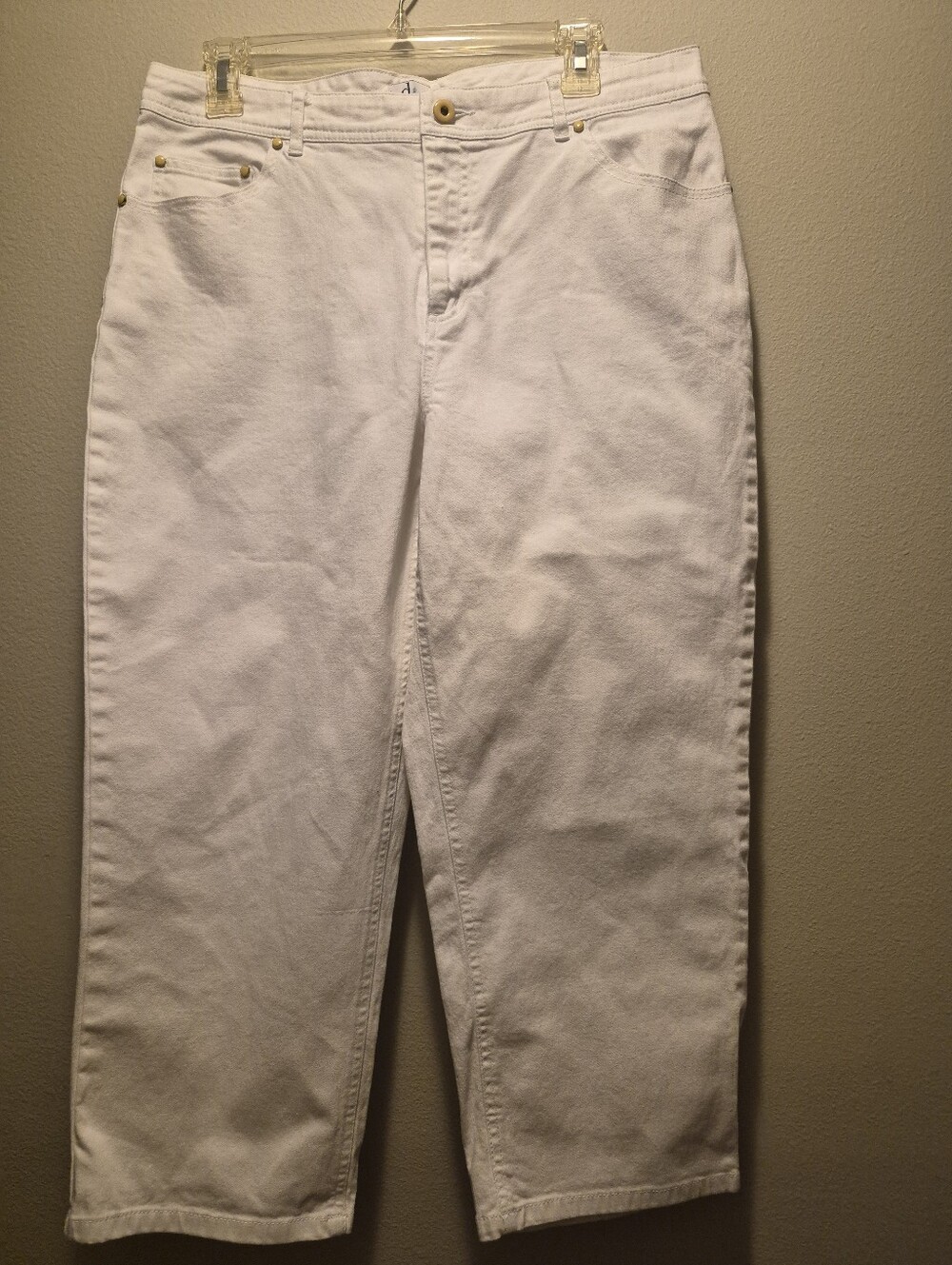 D & Co. White Women's Stretch Denim Capris - Classic Mid-Rise Casual Sz 12